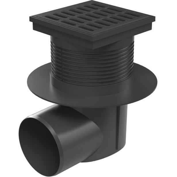 Chuděj Kanalizační vpust boční DN110 s límcem; vodní hladina; plastová mřížka 150x150 mm  (Gule boční DN110 s plastovou mřížkou a límcem)