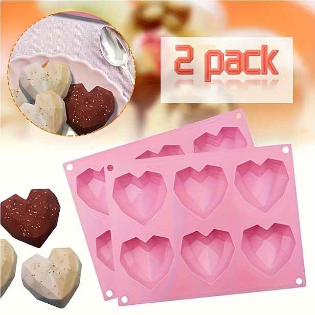 TEMU 2ks 6-Dírková Růžová Cihlová Forma na Srdíčka z Potravinářského Silikonu, Snadné Vyjmutí pro Čokoládu, Fondán, Mousse, Cake Pops, Donuty atd.,