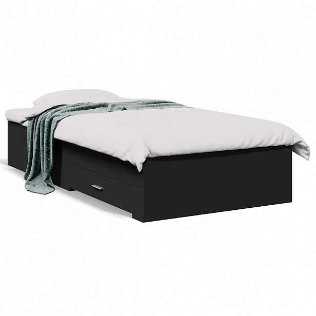 vidaXL Rám postele se zásuvkami černý 75 x 190 cm kompozitní dřevo