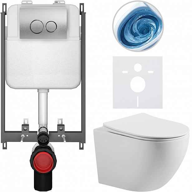 Kompletní WC set Basic/Cesso - bílá matná - WC tlačítko Dualo/Stříbrná - pro zazdění - 49x36 cm - 8050BD86161