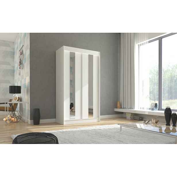 Šatní skříň se zrcadlem 120 cm DAFMIRA - bílá