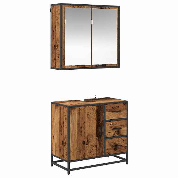 vidaXL Sada koupelnového nábytku 2 ks Staré dřevo 65 x 33 x 60 cm