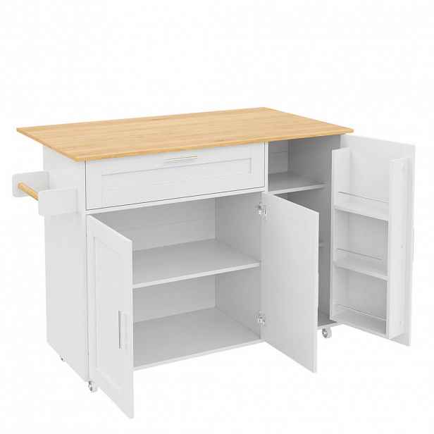 SHOPENTRA KUCHYŇSKÝ ostrůvek dub 132,5x44(70)x90 cm se skládací deskou a kolečky