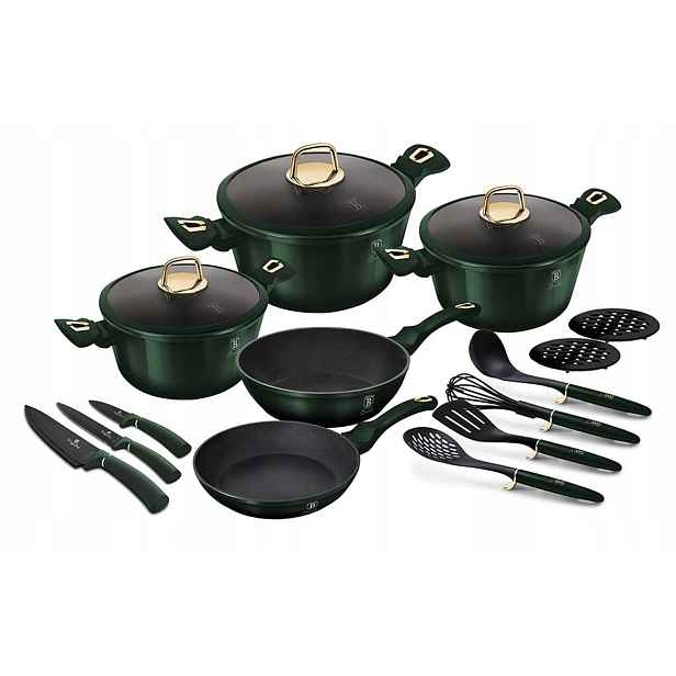 BH-7043 Sada hrnců 17 ks Berlinger Haus Emerald indukce poklice