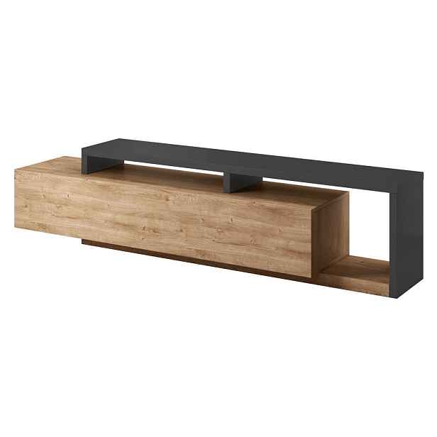 MASSENO TV STOLEK BOTTEGA, 219x45x52 cm s 2 zásuvkami, antracitový