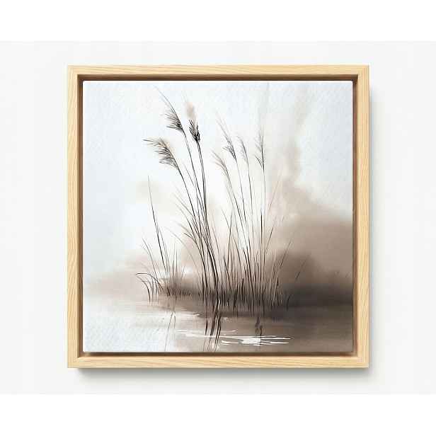 Obraz Rám Americký Box Akvarel Jezero Rostliny Trávy Mlha Sepia 50x50