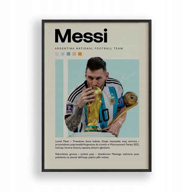 Plakát s Messim k Mistrovství světa ve fotbale 2022 v černém dřevěném Rámeček 30x40 cm