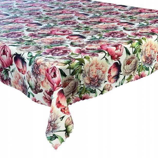Ubrus odolný proti skvrnám Jarní barevné růžové květy Pivoňky 130 x 220 cm