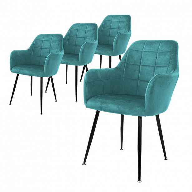 ML-DESIGN JÍDELNÍ ŽIDLE, sada 4 ks, petrol, samet