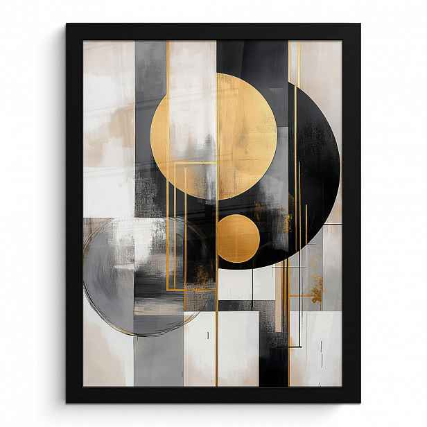 MuchoWow PLAKÁT V RÁMU Abstraktní - Zlato - Stříbro - Tvary - Estetické - Moderní 30x40 cm