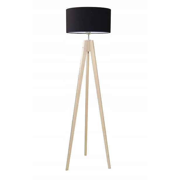 Stojací Lampa Trojnožková Dřevěná Lampa S Látkovým Stínítkem Do Obývacího Pokoje
