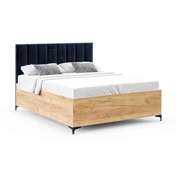 FDM Postel Sierra se zvedacím roštem Paris tmavě modrá/dub craft, velikost 90x200