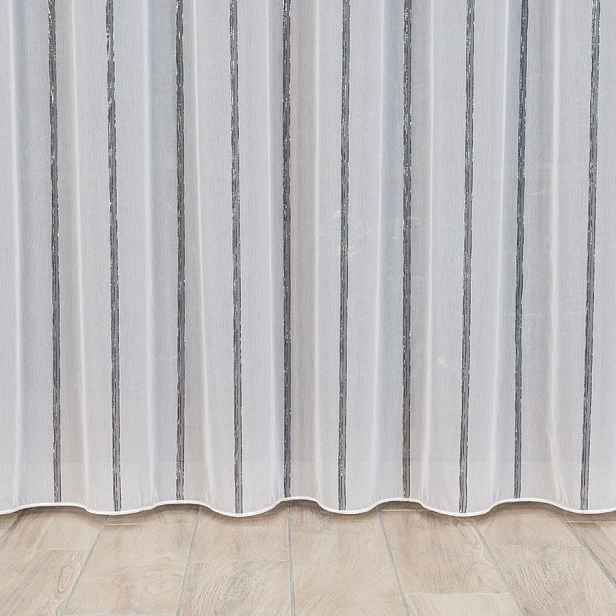 Záclona 19789M Bílá s olověnkou, pruhy černá/stříbro 350x280cm Šitá S Páskou