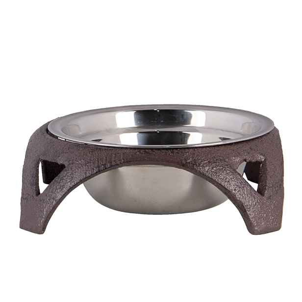 Hnědo černý litinový stojánek s miskou pro psy/kočky - Ø 19*5 cm Clayre & Eef