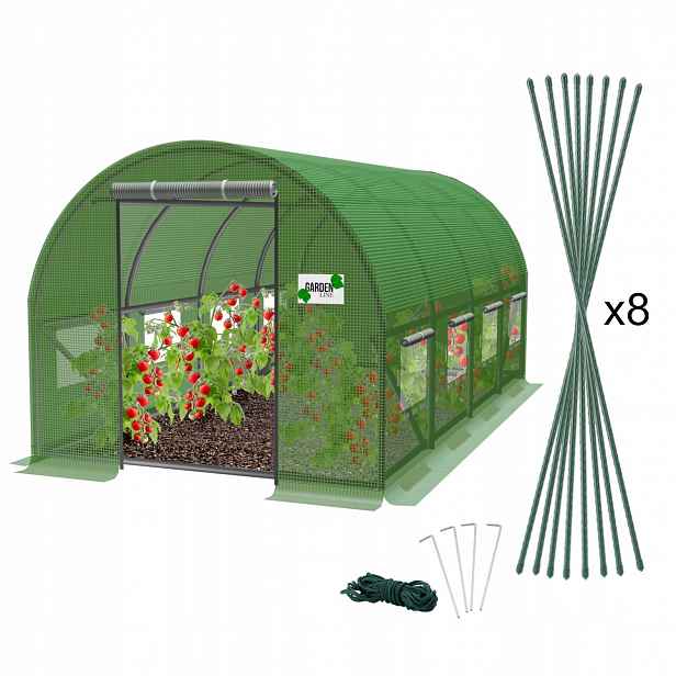 Zahradní fóliový tunel Skleník 6x3x2m Zelený fóliovník na Rajčata kolíky
