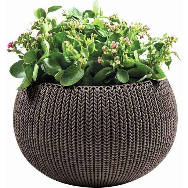 RojaPlast Plastový květináč COZIES KNIT M v hnědé barvě