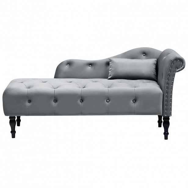 Beliani ČALOUNĚNÉ LEHÁTKO CHAISE LONGUE PRAVOSTRANNÉ Sametová látka Šedé Ivry