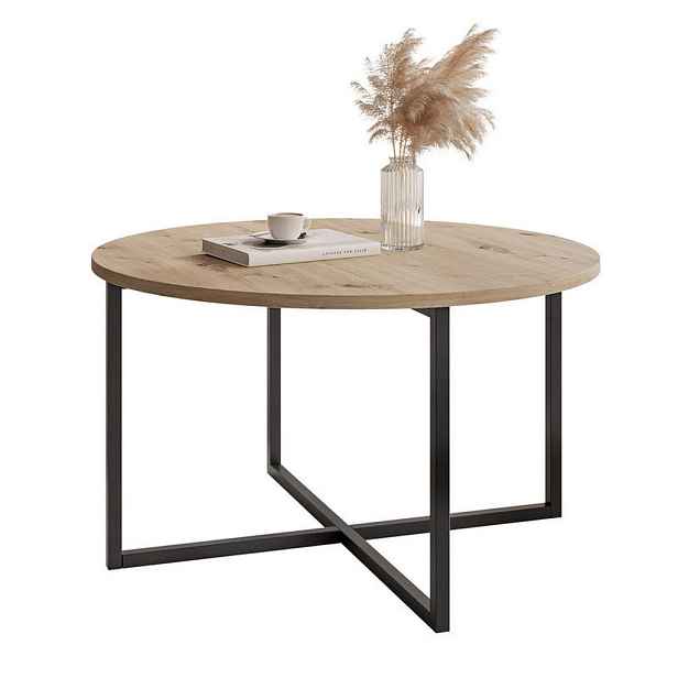 Idohome KONFERENČNÍ STOLEK BESARO 75/47 cm kulatý, černý / dub Artisan