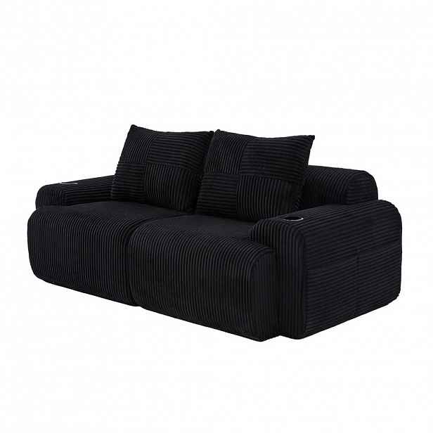 OKWISH MODULÁRNÍ sofa 200/99/80 cm černá z manšestru s držákem nápojů a boční kapsou
