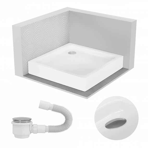 Sprchová vanička čtvercová 80x80 cm Comfort bílá vysoká 14 cm sifon