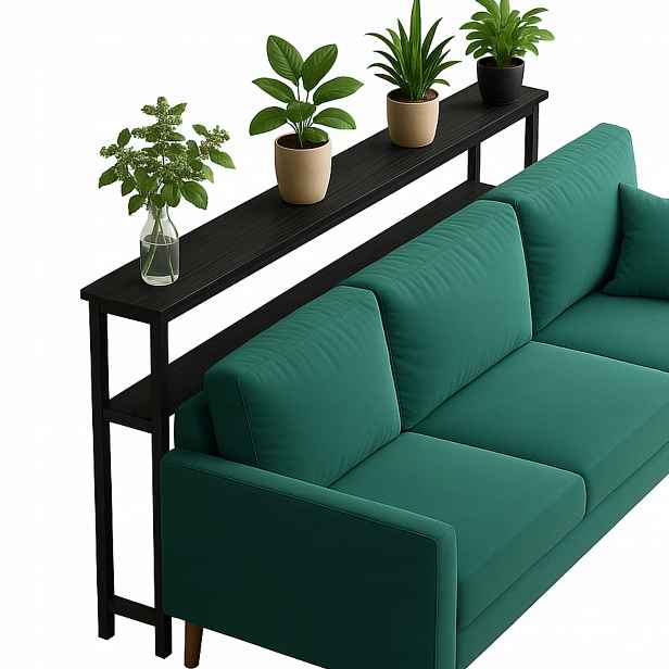 Konzola Stolek Loft Za Pohovku Boční Regál Držák Na Květináč Obývací Pokoj Černá 102x100x20