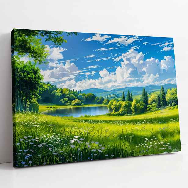 Obraz na plátně Louka u jezera, krajina do domu, pokoje, obýváku 80x60