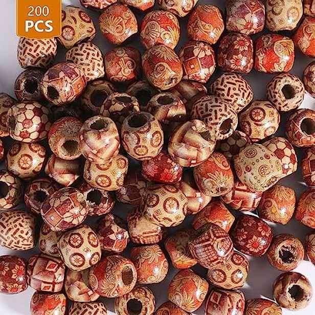Dřevěné korálky na výrobu šperků 18 mm, kulaté vzory, mix 200 kusů