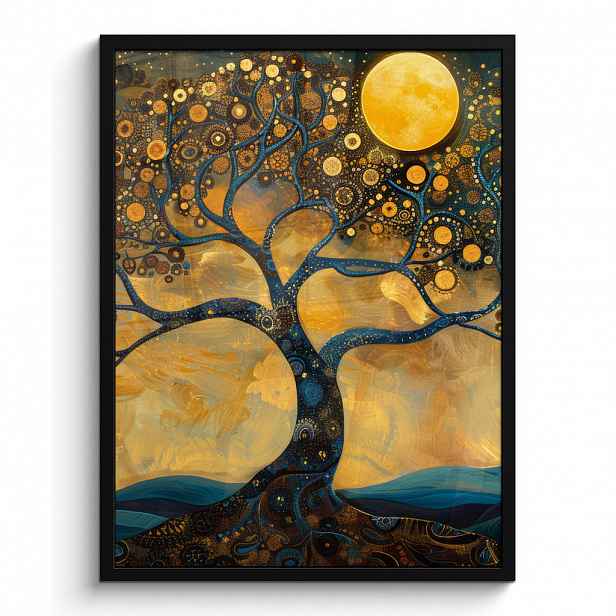 MuchoWow PLAKÁT V RÁMU Strom - Měsíc - Květiny - Zlato - Umění 60x80 cm
