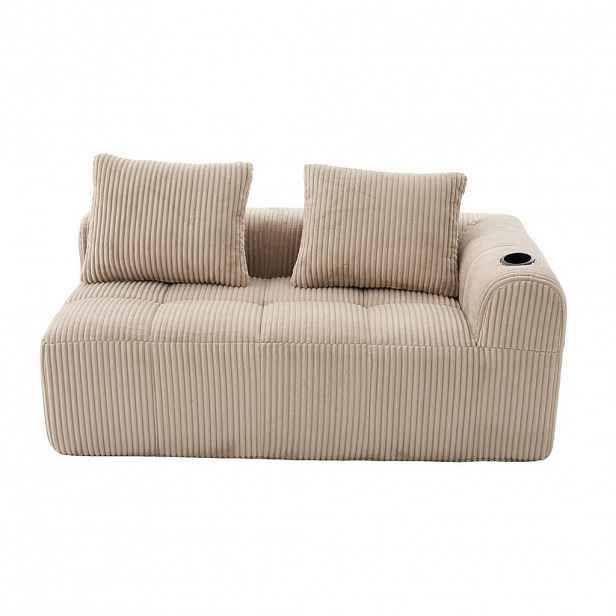 OKWISH DVOUMÍSTNÁ pohovka 158/93/61 cm khaki z kordurové látky s bočními kapsami a držáky nápojů