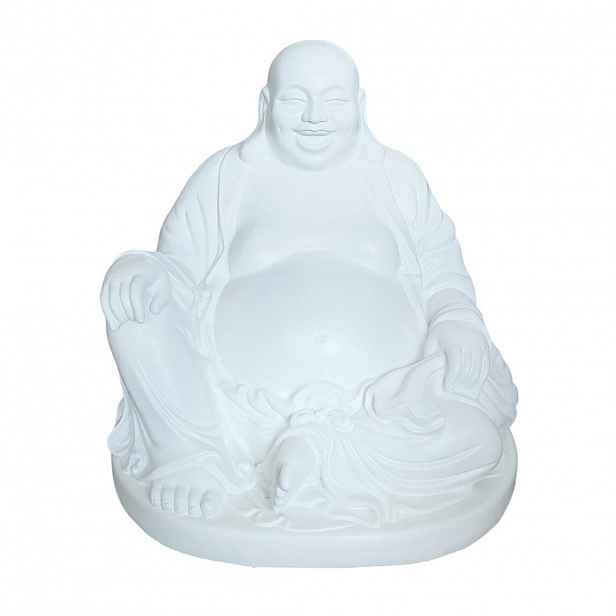 Relaxdays SOCHA bílá Buddha z polyresinu 45 cm