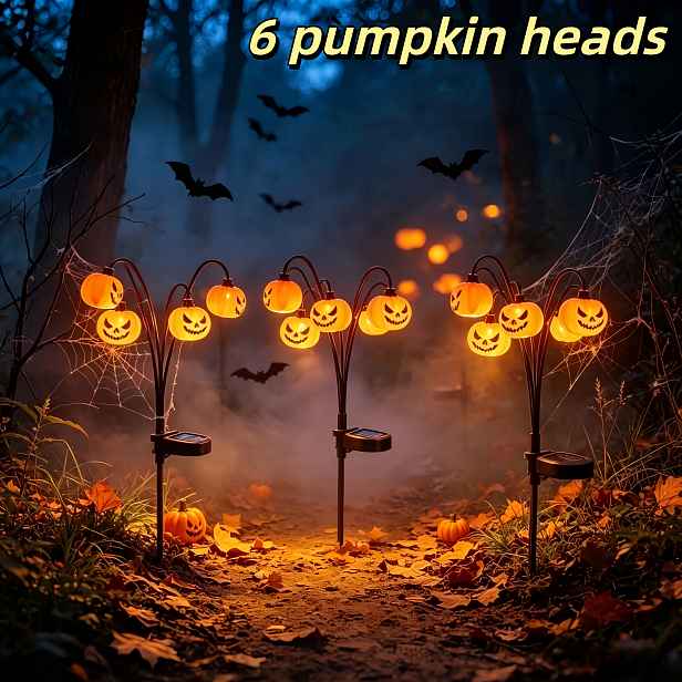 TEMU 6/12 ks Dýňové hlavy, venkovní solární dýňové zemní kolíky, halloweenské IP44 chráněné zemní vložky, 2 režimy, vhodné pro osvětlení dvora a ,