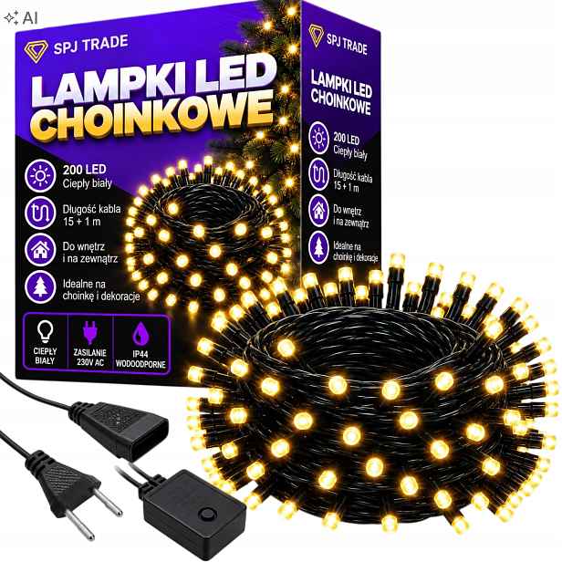 Vánoční Osvětlení Na Stromeček 200 Led Venkovní, Teplá Bílá, Délka 15 M