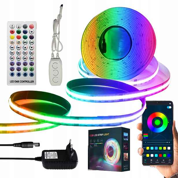 Led Pásek 5M Cob Neon Rgbic 576LEDM WS2811 Bluetooth Aplikace Dálkový Ovladač Sada