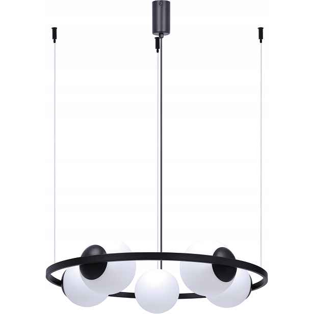 Závěsné svítidlo horizontální černé bílé skleněné koule 5 žárovek kulaté 68cm Zuma Line