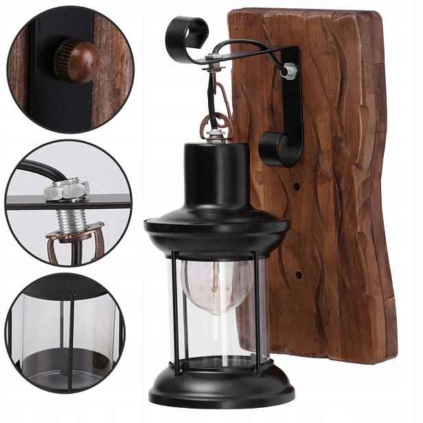 E27 Vintage industriální dřevěná nástěnná lampa