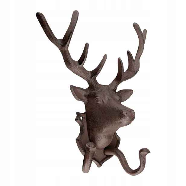 Litinový držák jelen 27,6 cm věšák na stěnu vintage loft