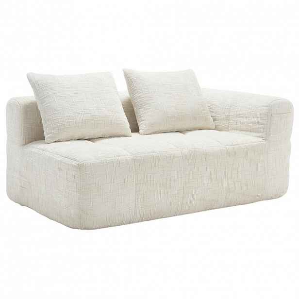 OKWISH POHOVKA 158/90/60 cm béžová z chenille s kapsami a polštářem