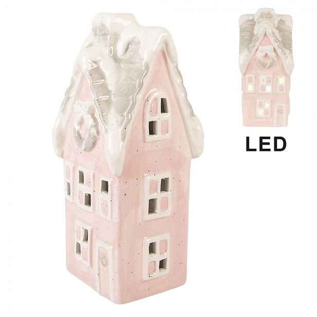 Růžový keramický LED domek Lamont - 11*10*24 cm Clayre & Eef