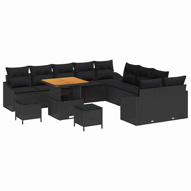 vidaXL Sada zahradních pohovek s polštářem 13 pcs Černá Poly ratan