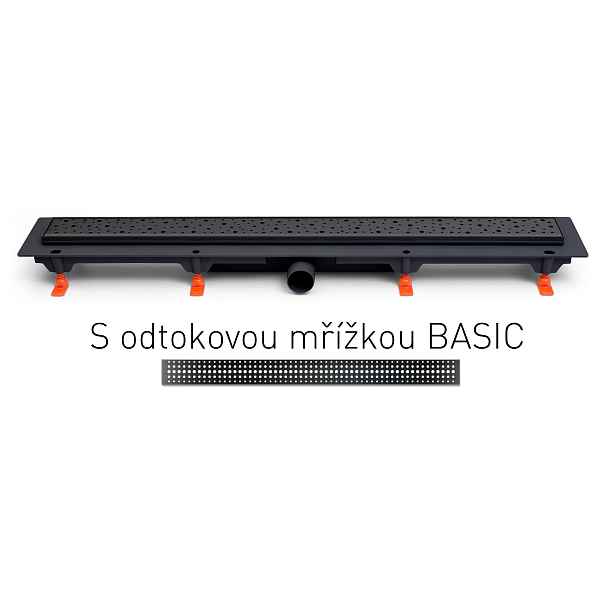 Chuděj Lineární plastový žlab MCH černý 650 mm;boční D40; Basic; černá