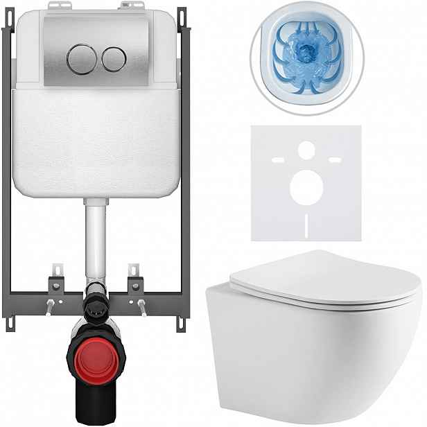 Kompletní WC set Basic/Cesso - bílá matná - WC tlačítko Dualo/Stříbrná - pro zazdění - 49x36 cm - 8050BD86251