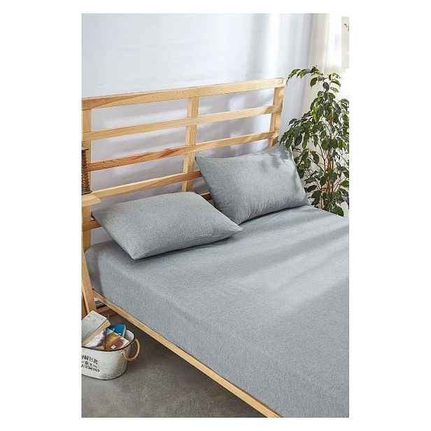 Šedé napínací bavlněné prostěradlo a povlak na polštář v sadě 180x200 cm – Mila Home