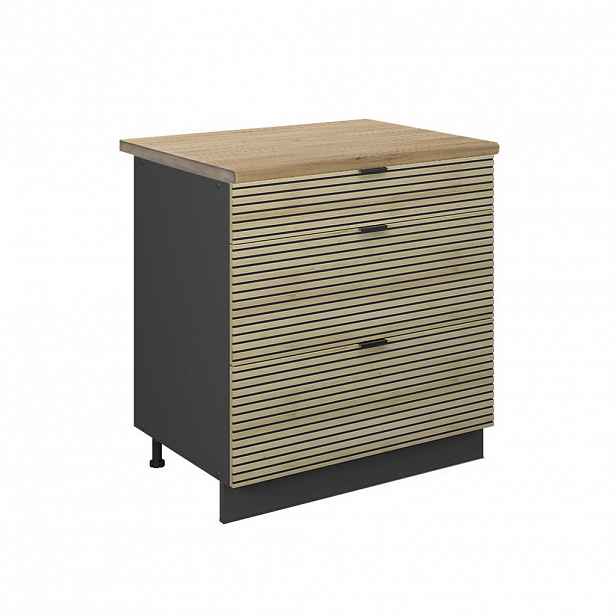 Vicco SPODNÍ SKŘÍŇKA KUCHYŇSKÉ LINKY Fame-Line Dubový panel 80 cm se 3 zásuvkami, PD Dub
