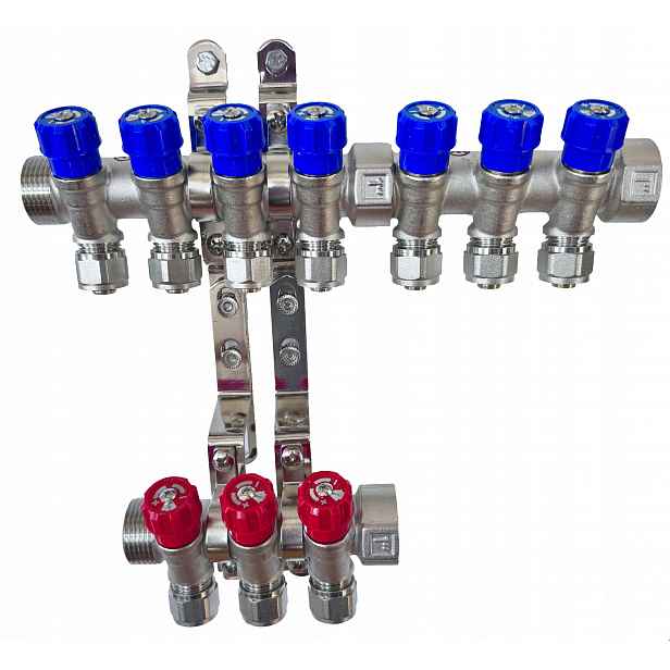 X-home Rozdělovač Pex 1" x 16 mm 7 Okruhů Studené Vody 3 Okruhy Teplé