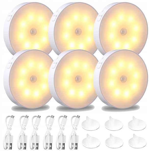 Led Lampa Do Skříně Pod Skříň Senzor Pohybu Lepidlo Magnet Bezdrátová 6 Ks