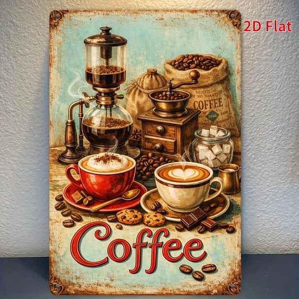 TEMU 2D Plochý, 1ks 2D Plochý, [2Dplochý] 11,81x7,87 palce - Retro Vintage Kovová Cedule na Kávu, Retro Kavárenská Železná Deska, Rustikální Dekorace