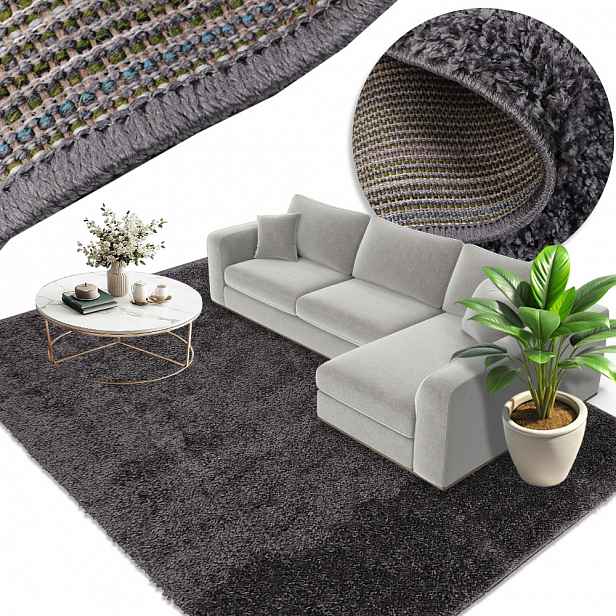 Koberec Shaggy Do Obývacího Pokoje Ložnice 160 X 120 Tmavě Šedý, Moderní Měkký
