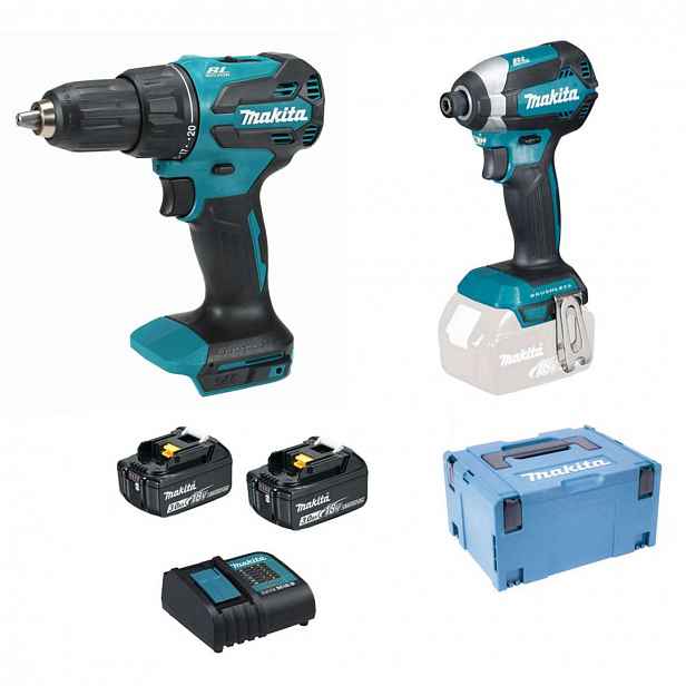 Makita - 18V AKU sada vrtačky s příklepem a rázového utahováku, 2x aku 3,0 Ah Li-Ion, nabíječka DLX2537SJ