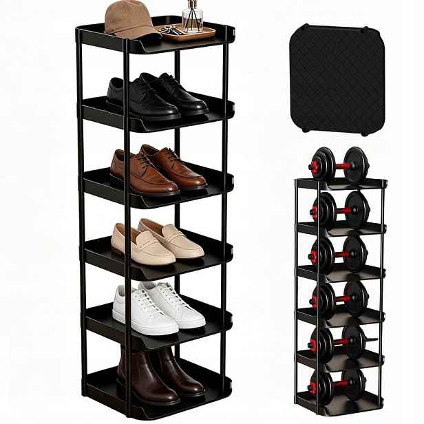 Regál Na Boty Loft Kovový Stojan 6 Úrovní Skříňka Do Předsíně Černá