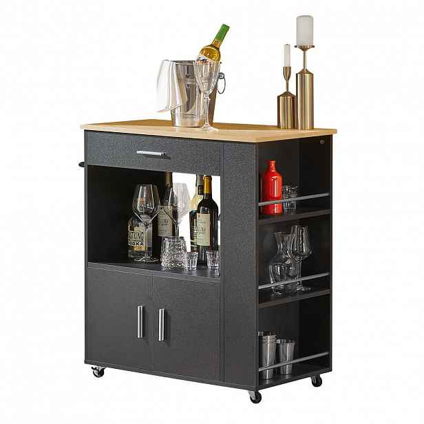 SoBuy KUCHYŇSKÝ VOZÍK s 1 zásuvkou Černá 75x46x88cm Moderní